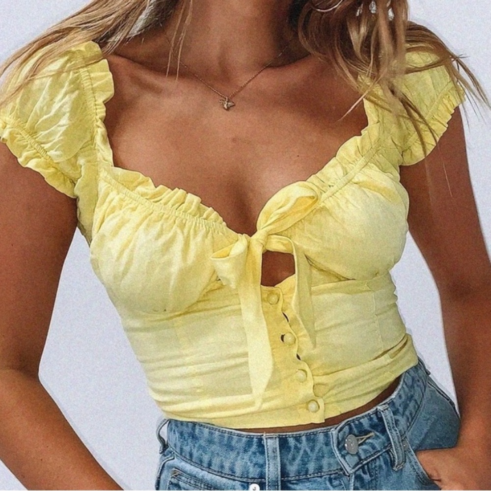 Princess Polly Yellow Elouise Crop Top US size 2 - Picture 2 of 5